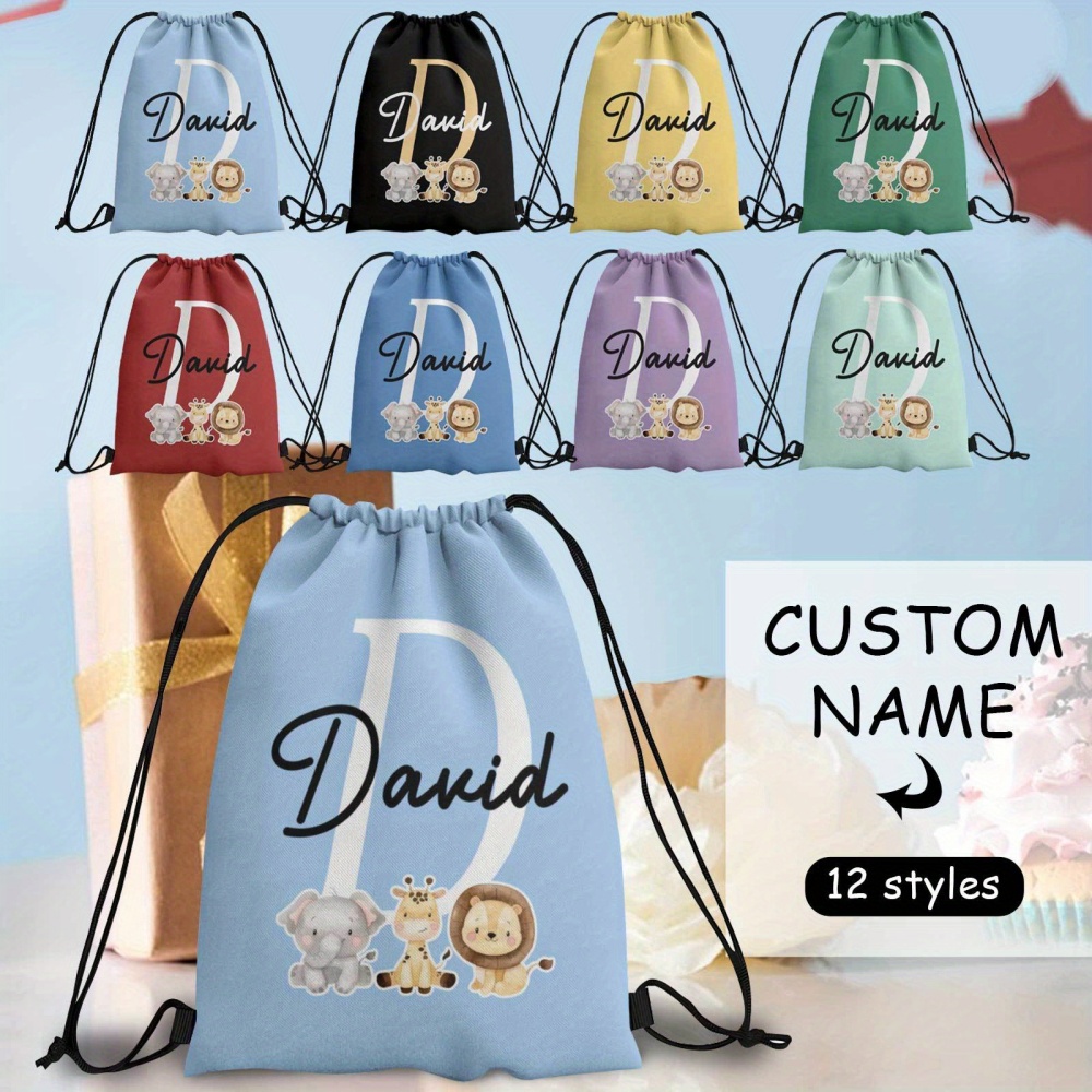 Drawstring Gym Bag - 1Pc Cute Animal-themed Custom Name/Text Personalized