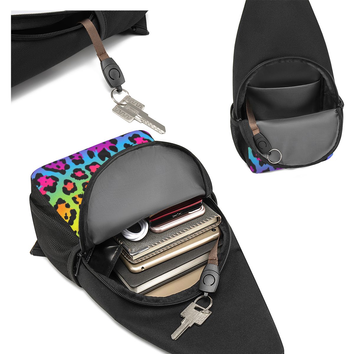 Rainbow Leopard Print Chest Ba - Sling Backpack Shoulder recension och pris