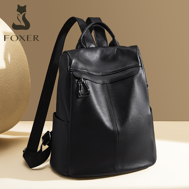 FOXER Genuine Leather Backpack - Travel Backpack Anti Theft recension och pris